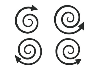 Poster - Spiral Arrow Icon Set. Black Swirl Arrow Symbols. Circular Spiral Arrows Collection. Vector Illustration. Direction, Rotation, Cycle, Process, Loop, Motion, Navigation, Isolated on White