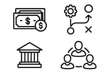 Poster - Business and finance line icon set. Money, payment, banking concepts. Business process, teamwork collaboration, management and strategy planning vector thin line icons.