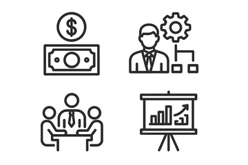 Poster - Business and finance icon set in line style. Vector concepts for money, payment, business process, management, teamwork, office meeting, strategy, and financial growth.
