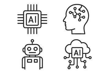 Poster - Artificial intelligence AI line icon set. Machine learning, smart algorithm, digital technology concepts. Brain, robot, CPU and cloud computing vector icons for web, mobile.