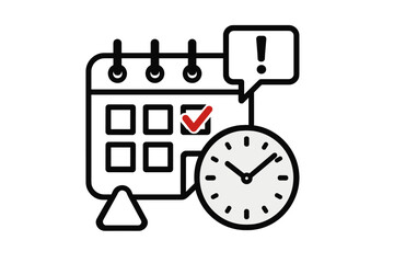 Poster - Time management concept. Calendar icon with clock. Agenda symbol for planning schedule. Appointment reminder, deadline notice. Important date marked. Event organization vector.