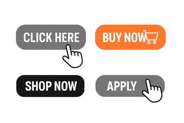 Poster - Click Here Button with Click Cursor, Buy Now Button with Shopping Cart, Shop Now and Apply Buttons, Modern Web UI Collection for Online Shopping, E-commerce Call-to-Action
