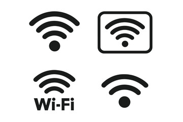 Poster - Set of 4 black Wi-Fi icons, wireless internet signal symbols, isolated on white background, vector Wi-Fi signal illustrations, transparent background, digital connectivity