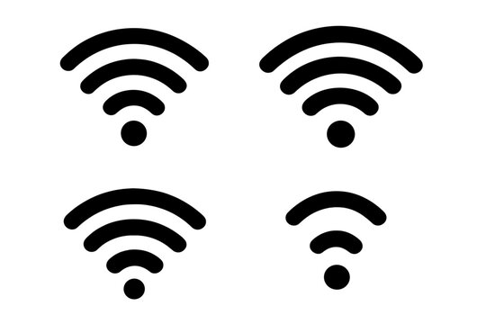 Wifi icon set of 4. Wireless internet connection sign. Vector wi-fi signal strength symbol. Mobile data network pictogram. Technology communication hotspot. UI UX web design.