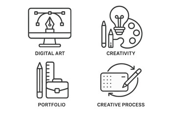 Poster - Graphic design line icon set. Digital art, creativity, portfolio, creative process. Vector symbols for UI, UX, web, mobile app. Designer tools, drawing, illustration kit.