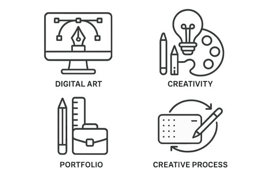 Graphic design line icon set. Digital art, creativity, portfolio, creative process. Vector symbols for UI, UX, web, mobile app. Designer tools, drawing, illustration kit.