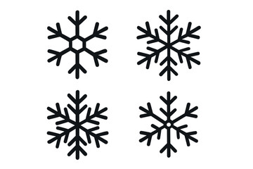 Poster - Black Snowflake Icon Set. Winter Vector Collection. Minimalist Snow Crystal Symbols. Simple Frozen Ice Flake Silhouettes. Seasonal Holiday Design Elements. Transparent Background.