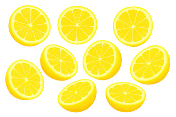 Poster - Lemon slices falling dynamically, splashing droplets across clean white space, embodying fresh citrus energy for design projects