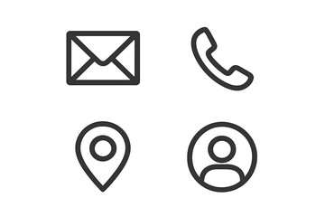 Poster - Business card contact information icons set. Vector minimal symbols collection for website. Phone, mail, address, user profile line icons. Modern communication symbols.