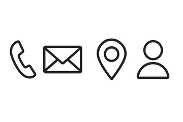 Fototapete - Business card contact information icons set. Web contact us button symbols. Minimal line art vector. Phone, email, address location pin, user profile pictogram collection.