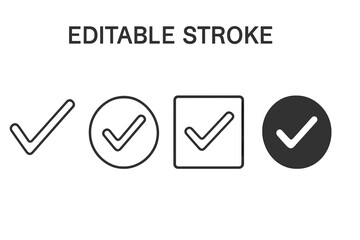 Poster - Check mark icon set with editable stroke. Approve symbol collection. Tick sign for vote, yes, ok, or correct. Vector checkbox button for ui ux design. Simple line icons.