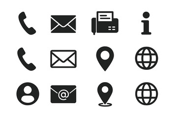 Poster - Contact information icon set for business cards. Web communication symbols. Phone, email, mail, fax, address, website, info, user profile avatar, and location pin icons.