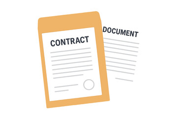 Poster - Business contract agreement document in an envelope. Concept of legal paperwork, deal negotiation, partnership. Corporate law and official report vector illustration. Signed papers.