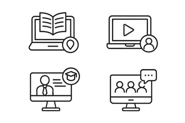 Fototapete - E-learning icon set. Online education, distance learning concepts. Video tutorial, webinar, online lecture, digital library, virtual classroom vector icons for web and mobile.
