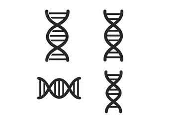 Poster - DNA helix icon set. Genetic concept symbol collection. Science and biology pictogram. Gene, chromosome, biotechnology, and medicine vector sign. Simple flat minimal illustration.