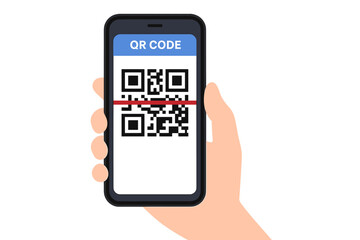Poster - Hand Holding Smartphone Scanning QR Code with Barcode Reader App. Mobile Payment, Contactless Transaction, Cashless Shopping, Digital Wallet, Online Banking, Secure Technology