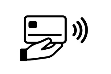 Poster - Contactless Payment NFC Icon. Wireless Tap to Pay Symbol. Credit Card in Hand. Digital Transaction. Mobile Wallet. Modern Cashless Payment Method. Secure Electronic Purchase. Vector Illustration.