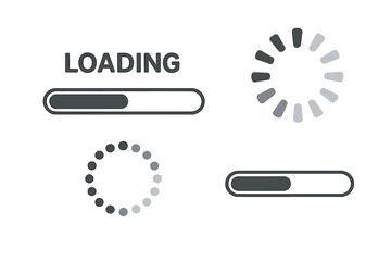 Poster - Loading Progress Bar Vector Set. Loading Bar, Progress Indicator, Circular Spinner, Buffering Symbol. UI UX Web Design Elements. Download, Upload, Waiting, Data Transfer, Website, App, Technology