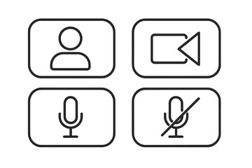 Poster - Video Call Interface Icons Set. Online Meeting Symbols. Vector Buttons for Video Conference, Mute, Unmute, User Profile. Virtual Communication UI Elements