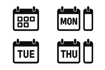 Poster - Week calendar icons set. Days of the week symbols. Date, schedule, planner, reminder, agenda, event, appointment. Vector illustration isolated. Flat graphic element.