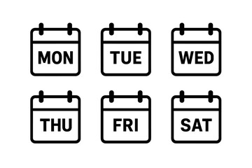 Poster - Calendar icons set. Days of the week. Monday to Saturday. Schedule, planner, organizer symbol. Date, appointment, reminder concept. Time management pictogram. Vector flat.
