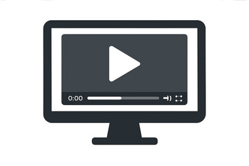 Poster - Video player on computer screen. Multimedia streaming concept. Online movie, web tutorial, e-learning. Play button on monitor display. Digital media content. Vector illustration.