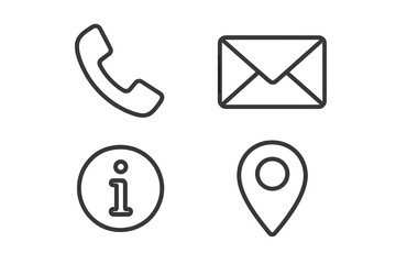 Leinwandbilder - Set of contact method icons. Communication line symbols collection. Phone, email, address, information signs. Outline vector for web design, UI, UX, mobile app and business.