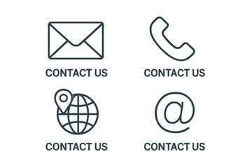 Leinwandbilder - Contact us icon set. Communication web buttons collection. Phone, email, address, location symbols. Business customer service and support signs. Vector line art pictogram pack.