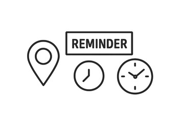 Poster - Location pin, clock, and reminder icons. Time management and appointment scheduling concept. Event notification or deadline alert symbol. Vector illustration for planning.