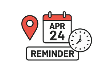 Poster - Reminder icon for event, appointment, and deadline. Schedule planning concept with date on calendar, time on clock, and location pin. Vector illustration isolated.