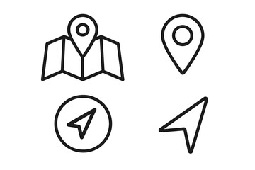 Leinwandbilder - Vector GPS pin, route pointer, and destination marker icons for web and mobile app UI/UX design. Simple line art symbol collection on transparent background.