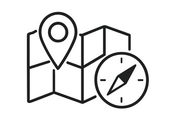 Poster - Map pin icon for GPS navigation and location tracking. Compass for direction and orientation. Vector symbol for travel, tourism, journey, destination, and route planning.