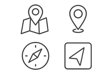 Poster - Navigation and Location Icons Set. Line Style Map Pin, GPS Pointer, Compass, Direction Symbol. Minimalist Vector Illustration for Mobile App, Web, Travel, and Navigation Design