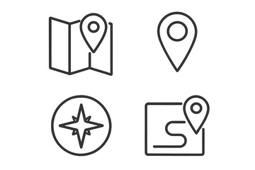 Poster - Navigation and Location Icons Set. Map Pin, Route, Compass, GPS Marker. Line Style Vector Illustration. Travel, Directions, Wayfinding, Geolocation Symbols on Transparent Background