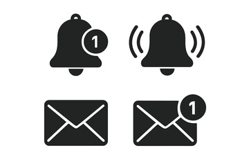 Poster - Notification Bell and Message Icon Set. Alert Symbol. Incoming Mail Notification. New Message Badge. Vector Illustration. Modern UI Elements. Isolated on Transparent Background.