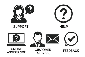 Poster - Customer Support and Help Icons Set for Web and Mobile Apps. Online Assistance, Email, Customer Service, Contact, Helpdesk, Feedback, 24 Hour Support, Communication Vector Illustration