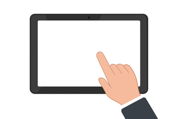 Fototapete - Touchscreen Tablet Interaction Concept. Hand Touching Digital Tablet Display. Modern Technology, User Interface, Touch Gesture, Mobile Device, Isolated Vector Illustration