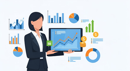 Business woman analyzing charts and graphs with digital technology