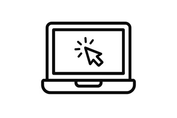 Fototapete - Laptop Computer Icon with Mouse Cursor Click, Notebook Display Front View, Online Services, Web Design, E-commerce, Technology Concept, Digital Interface, Vector Illustration