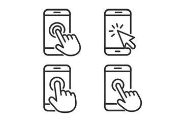 Fototapete - Smartphone touch screen icons set. Hand clicking, tapping, touch gesture, cursor pointer. Mobile device interaction, user interface, click action, touchscreen navigation symbols.
