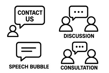Poster - Speaking signs, contact us, discussion, speech bubble, talking, consultation, conversation chat, communication icons, customer support, transparent background vector illustration