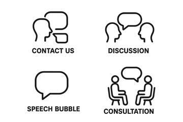 Poster - Communication Signs Vector Set. Contact Us, Discussion, Speech Bubble, Consultation, Chat, Talking, Conversation Icons for Web and Mobile App. Outline Line Art Isolated on Transparent Background