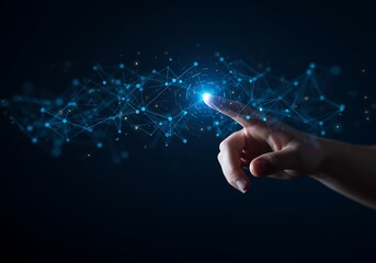 Aufkleber - A finger touches a glowing network of interconnected data points