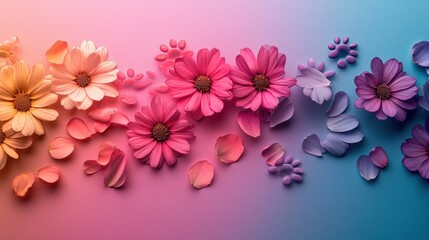 Poster - Vibrant Floral Arrangement with Pink and Purple Petals on Gradient Background