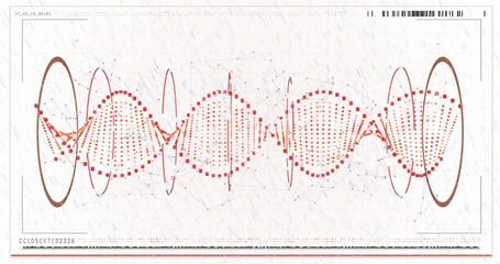 Poster - Displaying red nodes linking via thin lines across white grid, with brown rings and numeric codes