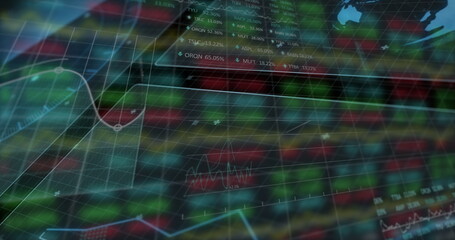 Poster - Displaying trading dashboard with grid, line and candlestick charts, percentages and tickers
