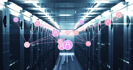 Poster - Glowing digital overlay spreading across data center corridor, with server racks and LED indicators
