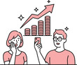 © Umar Studio - Investment growth chart illustration with surprised couple and man using phone for finance app