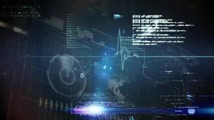 Poster - Neon-blue pulse pulsing grid, activating globe, code flickering, showing holographic interface
