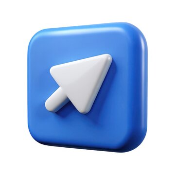 3d blue square button with white arrow cursor icon isolated on white background